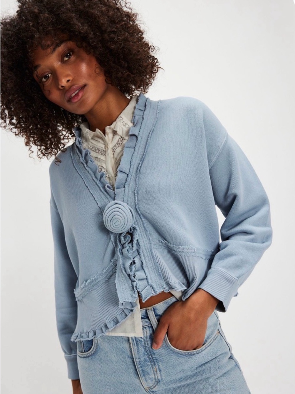 Free People Autumn Sky Light Blue Frayed Cardigan